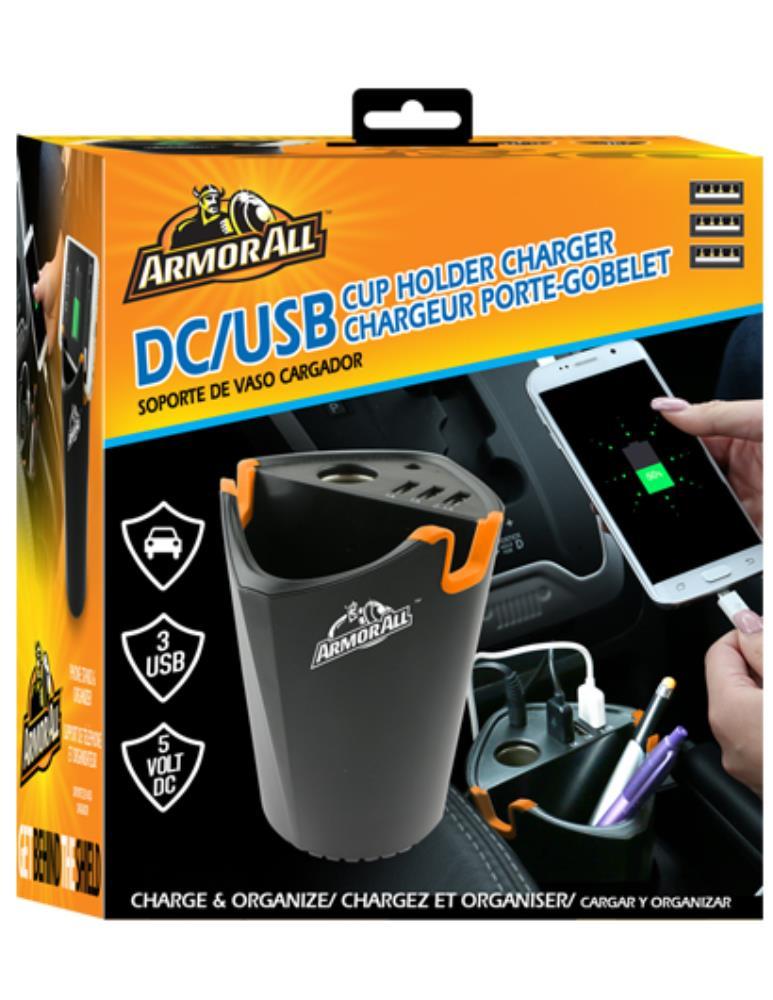 Armor All: DC/3USB Cup Holder Charger 2.1+1+1Amp