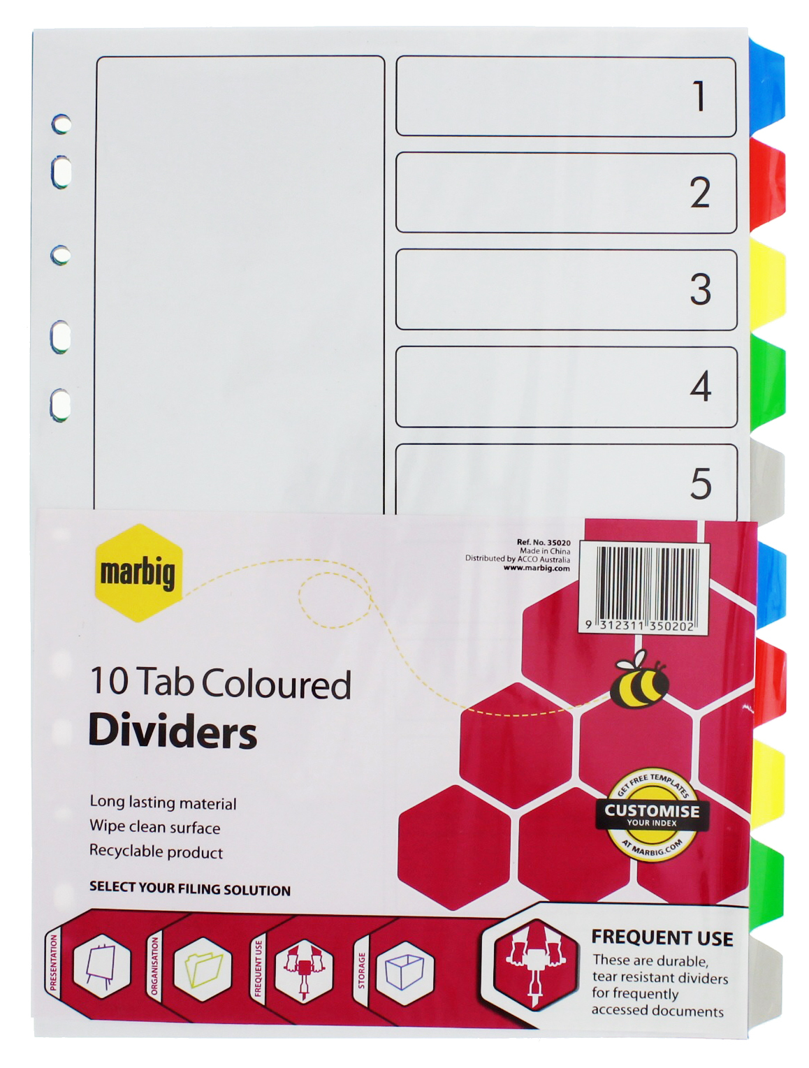 Buy Marbig A4 Plastic 10 Tab Dividers Coloured at Mighty Ape NZ