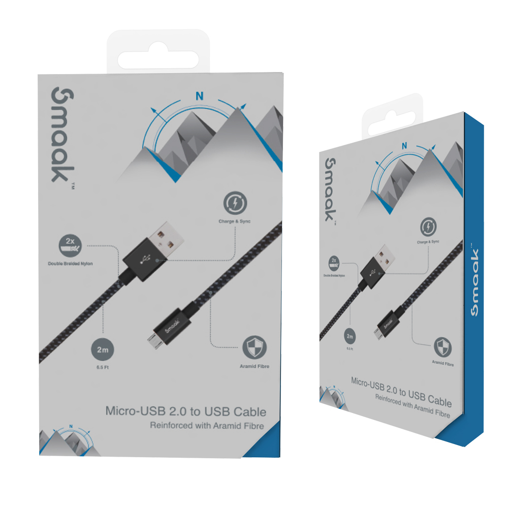 Smaak Tourer 2m Double Braid Nylon Cable Micro USB - Black image