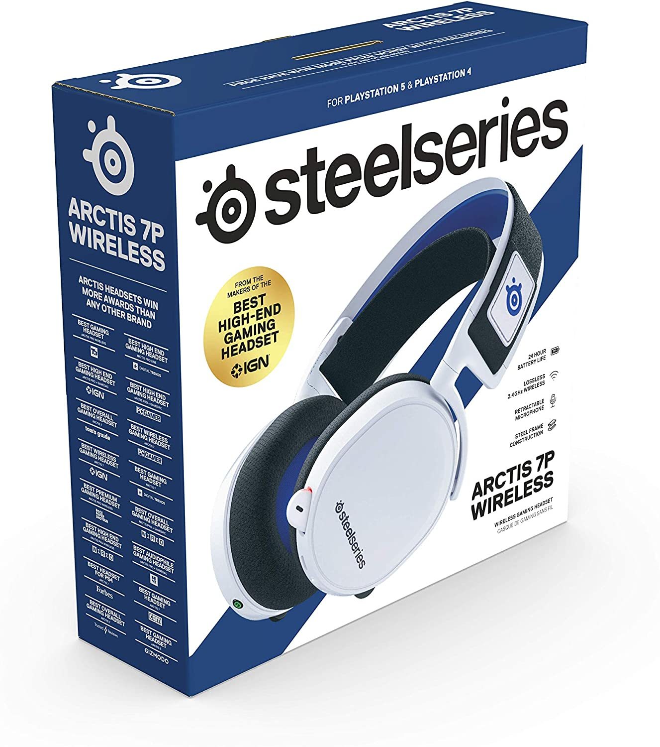 SteelSeries Arctis 7P Wireless Gaming Headset (White) PC, PS5, PS4