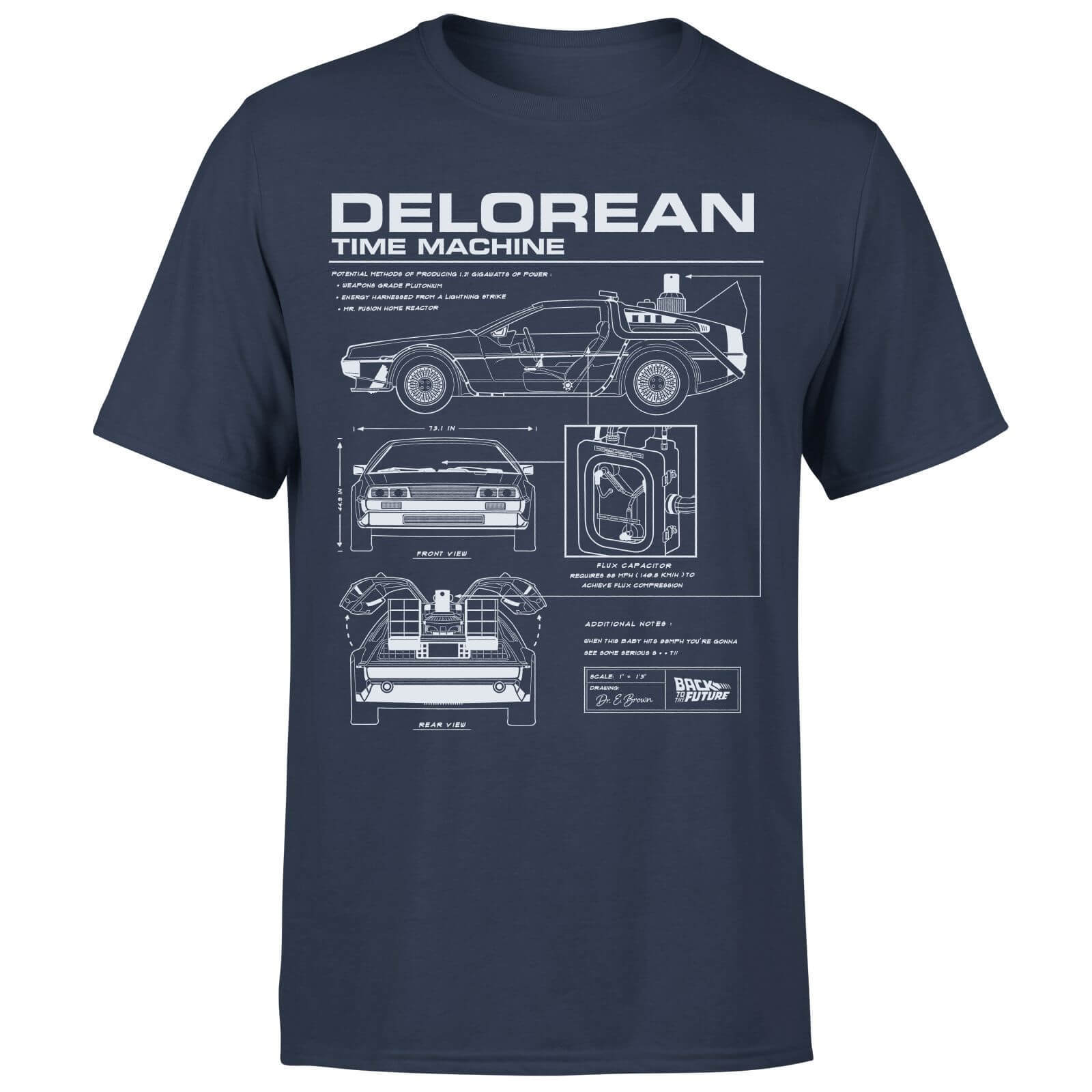 Back to the Future: DeLorean Schematic T-Shirt - Navy/X-Large