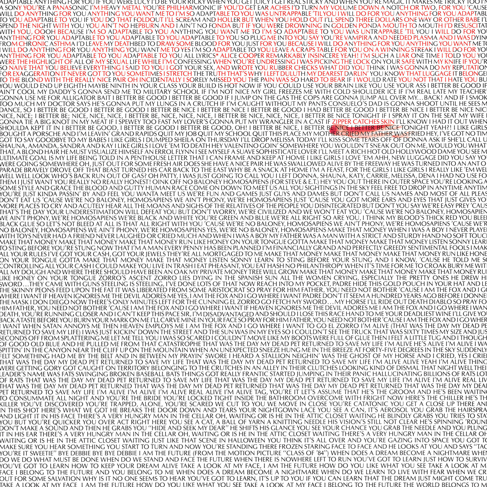 Zipper Catches Skin on Vinyl by Alice Cooper