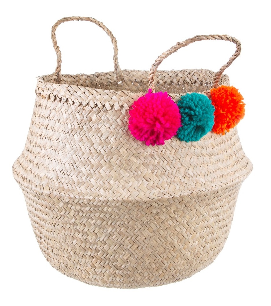 Summer Pom Pom Woven Basket at Mighty Ape NZ