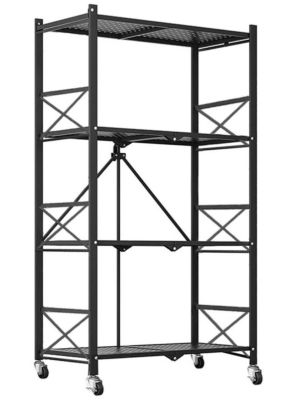 Foldable 4Tier Heavy Duty Shelving Unit with Wheels Black at