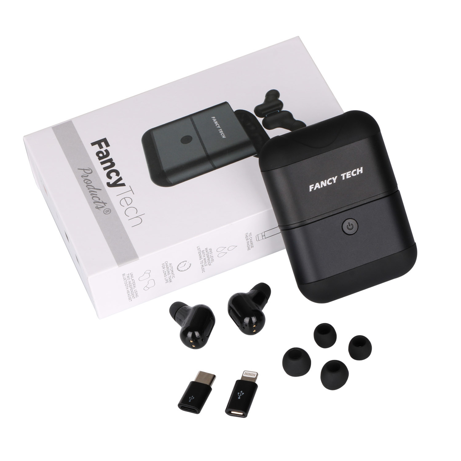 Bluetooth 5.0 Twin Earbuds with Charging Case and Power Bank - Black image