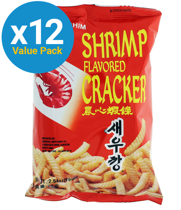 Nong Shim Shrimp Flavoured Crackers 75g (12 Pack) at Mighty Ape NZ