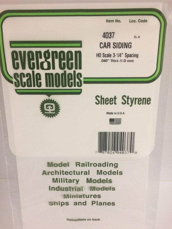 Evergreen Styrene Ho Scale Car Siding 29X15 mm X1 mm