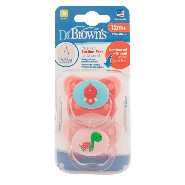 Dr Brown's PreVent Contoured Pacifier Stage 3 Pink - 12+ (2 Pack)