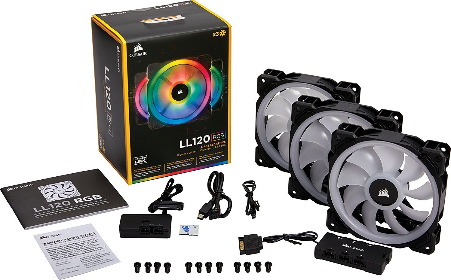 Corsair Ll Series LL120 RGB 120mm Dual Light Loop RGB LED PWM Fan — 3 Fan Pack with Lighting Node PRO image