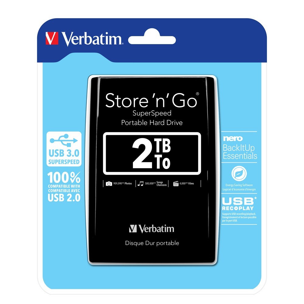 Verbatim Store 'n' Go Portable Hard Drive USB 3.0 - 2TB (Black)