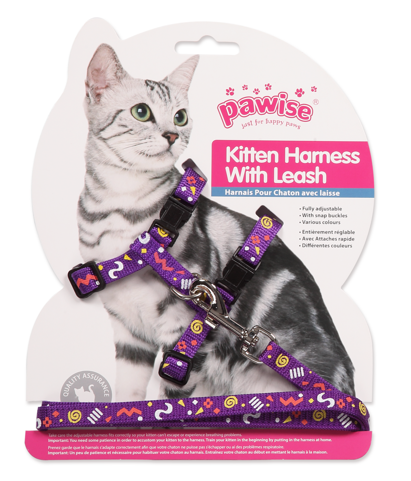 Pawise: Kitten Harness with 1.2 Leash - Pink/Purple image