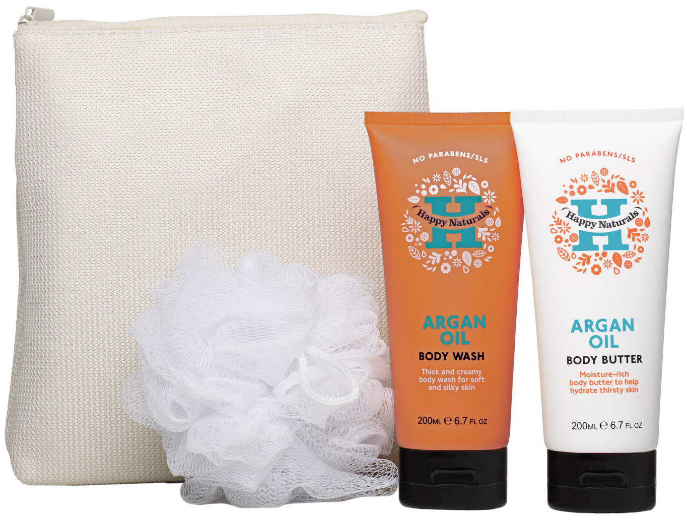 Buy Happy Naturals Argan Oil Beauty Bag 2 X 200ml At Mighty Ape Nz