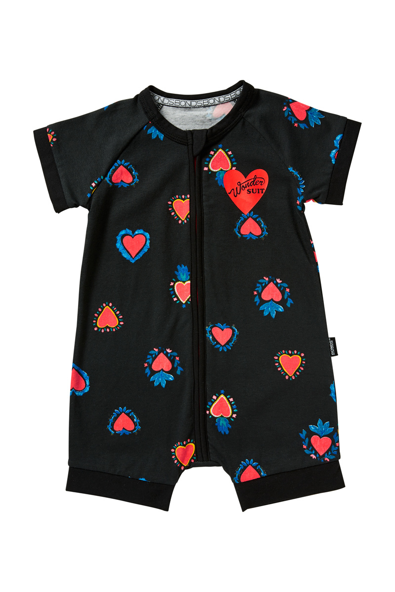 Bonds Zip Wondersuit Romper - Heart of Hearts Black (12-18 Months) image