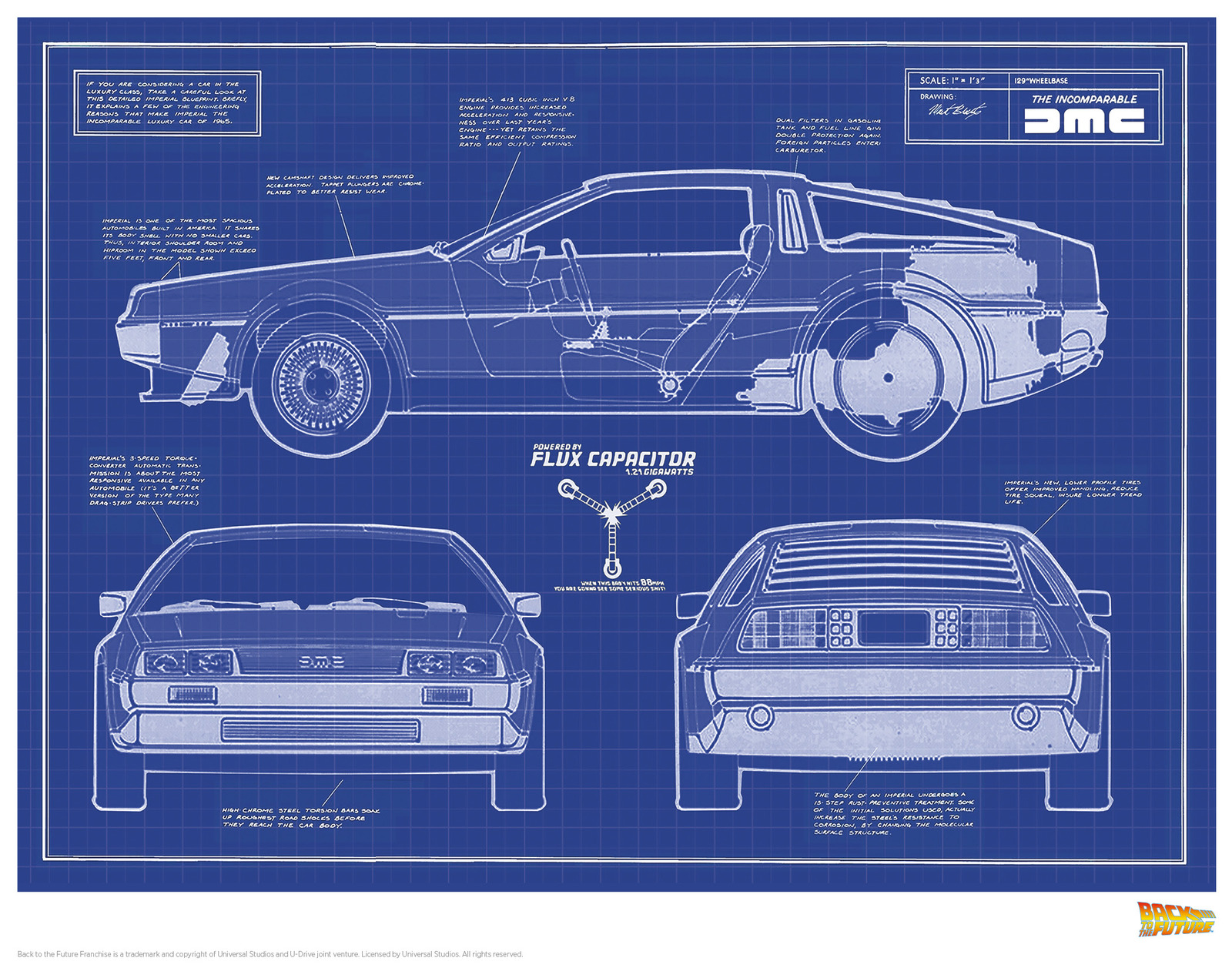 Back to the Future: Premium Art Print - Delorean Plans