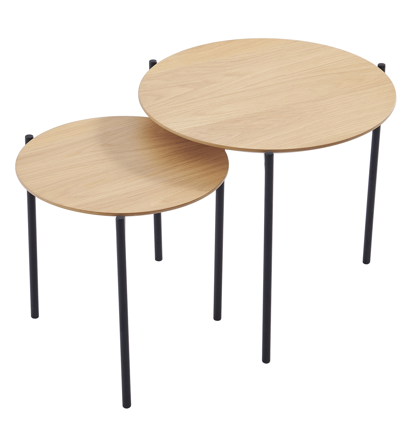 Buy Fraser Country 2 Piece Oak & Black Round Side Table Set at Mighty