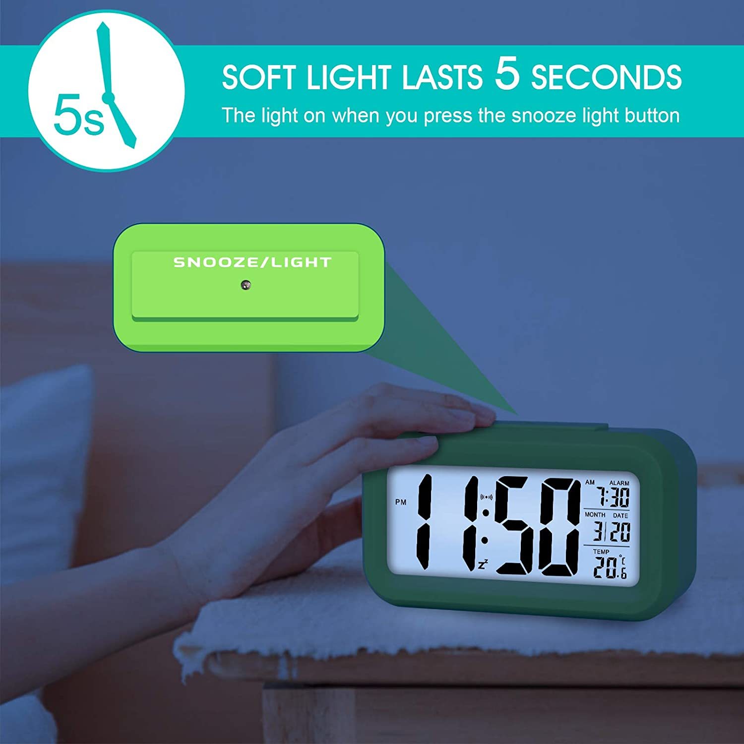 Smart Night Light Digital Alarm Clock Green at Mighty Ape NZ