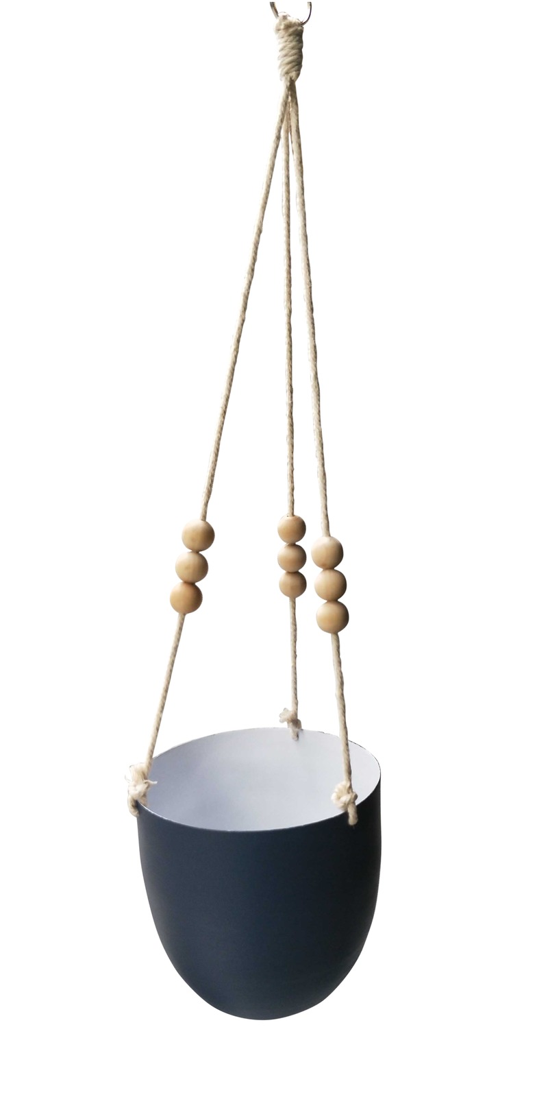 Navy Hanging Beaded Planter