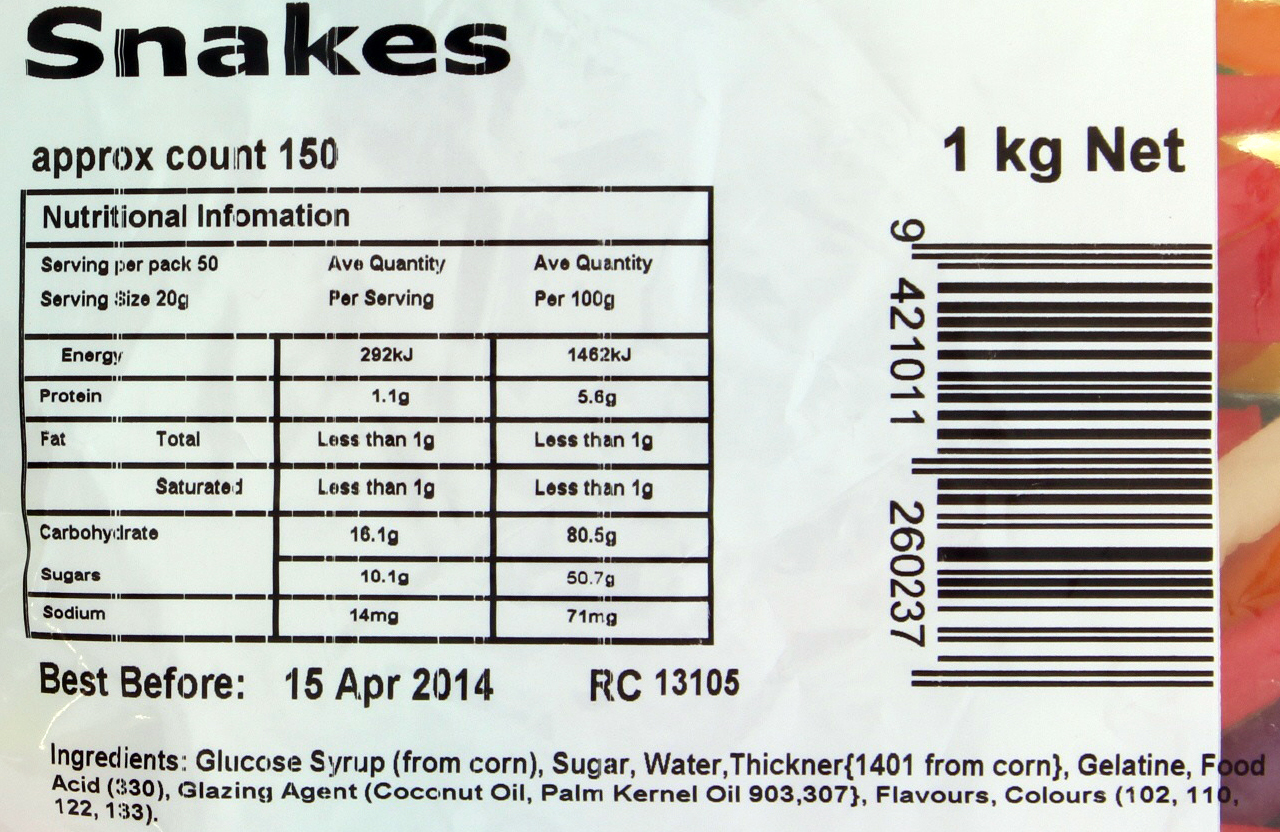 Snakes Lollies 1kg - Rainbow Confectionery image