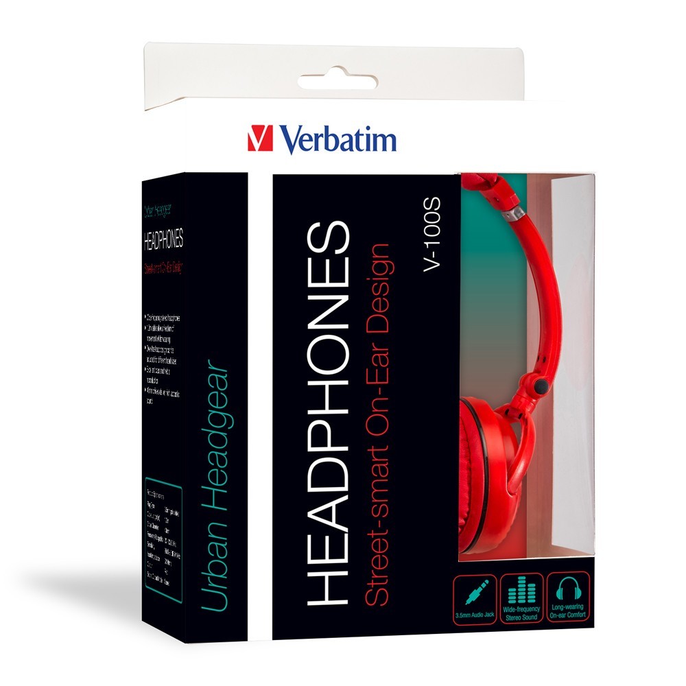 Verbatim TDK ST100 On-Ear Street Audio Headphones (Red) image