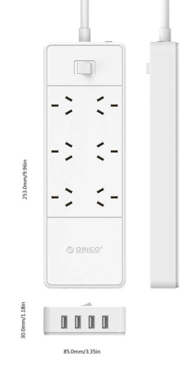 Orico 6 Way Outlet Surge Protector Power Board with 4 x USB image
