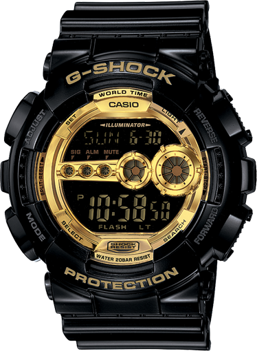 Casio G-Shock Digital Mens Black X Gold Series Watch GD100GB-1 GD-100GB-1DR image