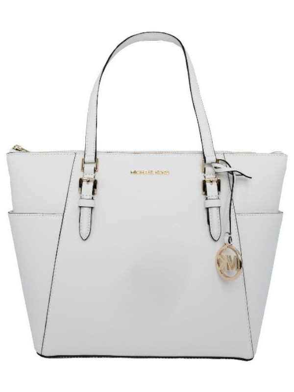 Michael Kors Charlotte Large TopZip Saffiano Leather Tote (Optic White