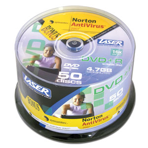 LASER DVD+R 50Pk on Spindle with Norton AntiVirus white inkjet printable image