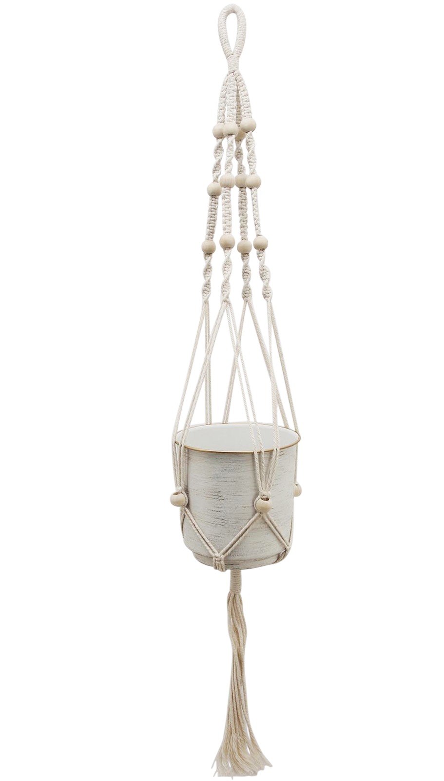 White Gold Beaded Hanging Planter