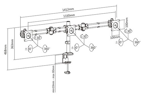 Brateck: Multi-screen Desk Mount (Fits 13"-27")