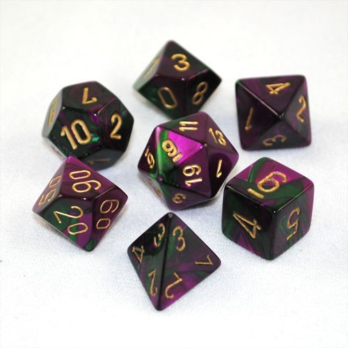 Chessex Gemini Polyhedral Dice Set - Green Purple/Gold