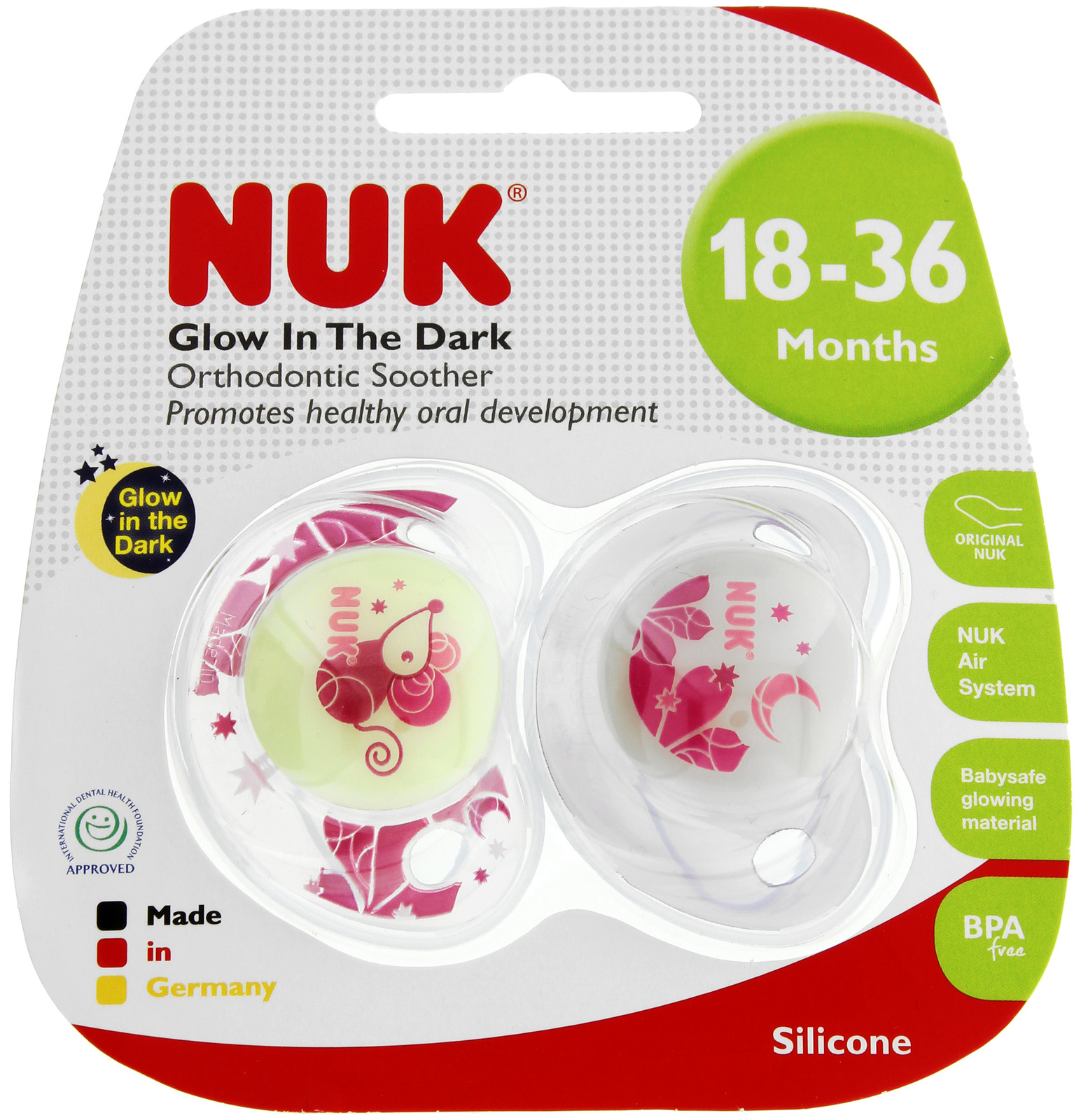 NUK: Glow in the Dark Soother - 18+ Months (2 Pack) - Pink image