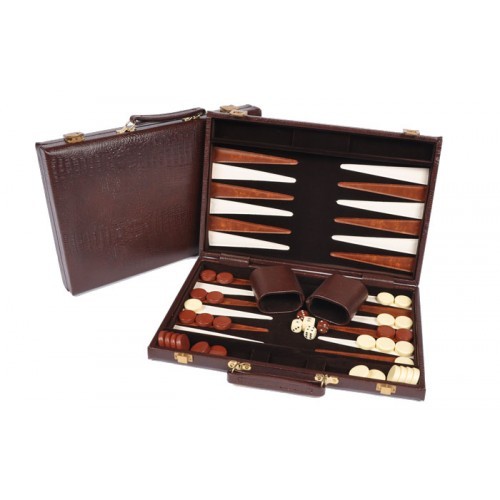 Backgammon 15" Alligator Skin Case - Brown image