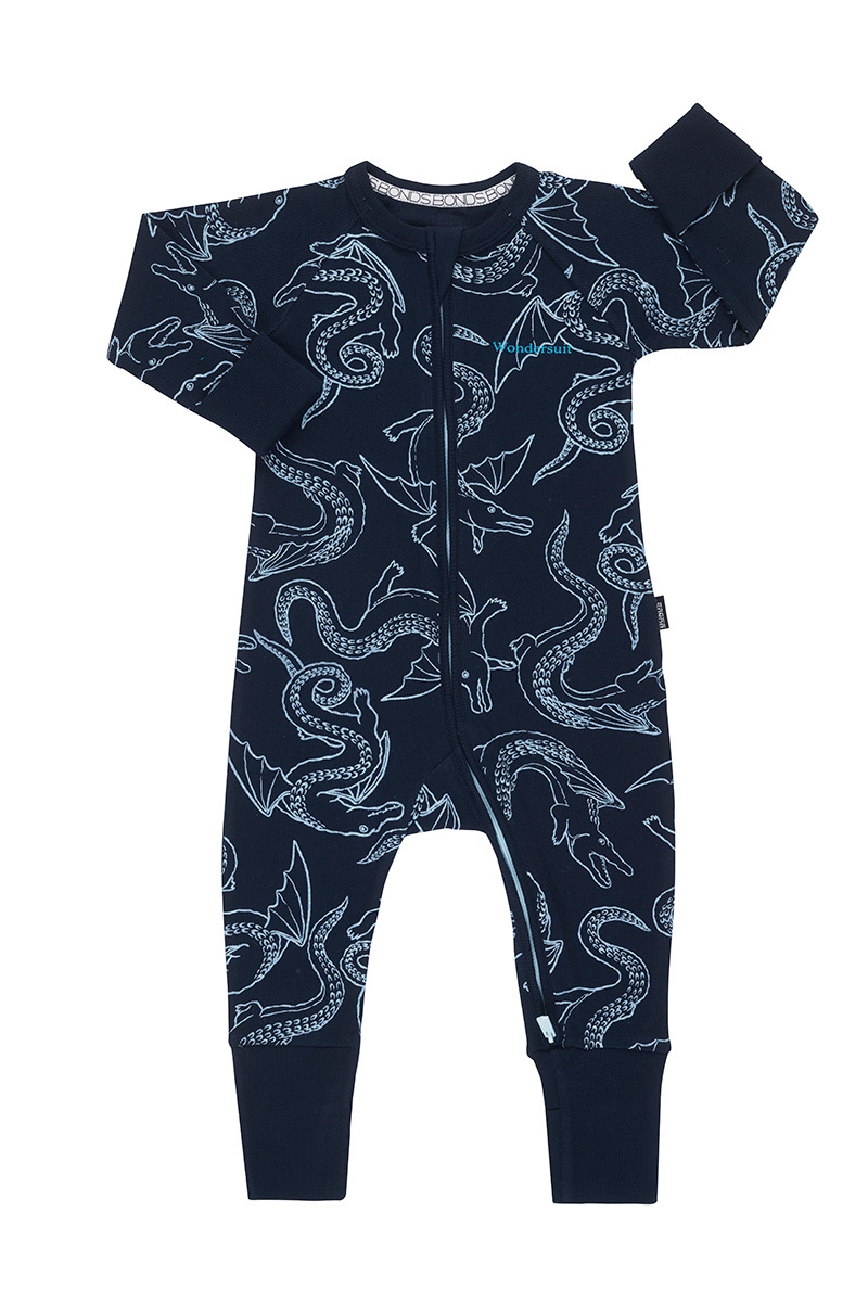 Bonds Ribbies Zippy Wondersuit Long Sleeve - Crocodragon Outline (6-12 Months)