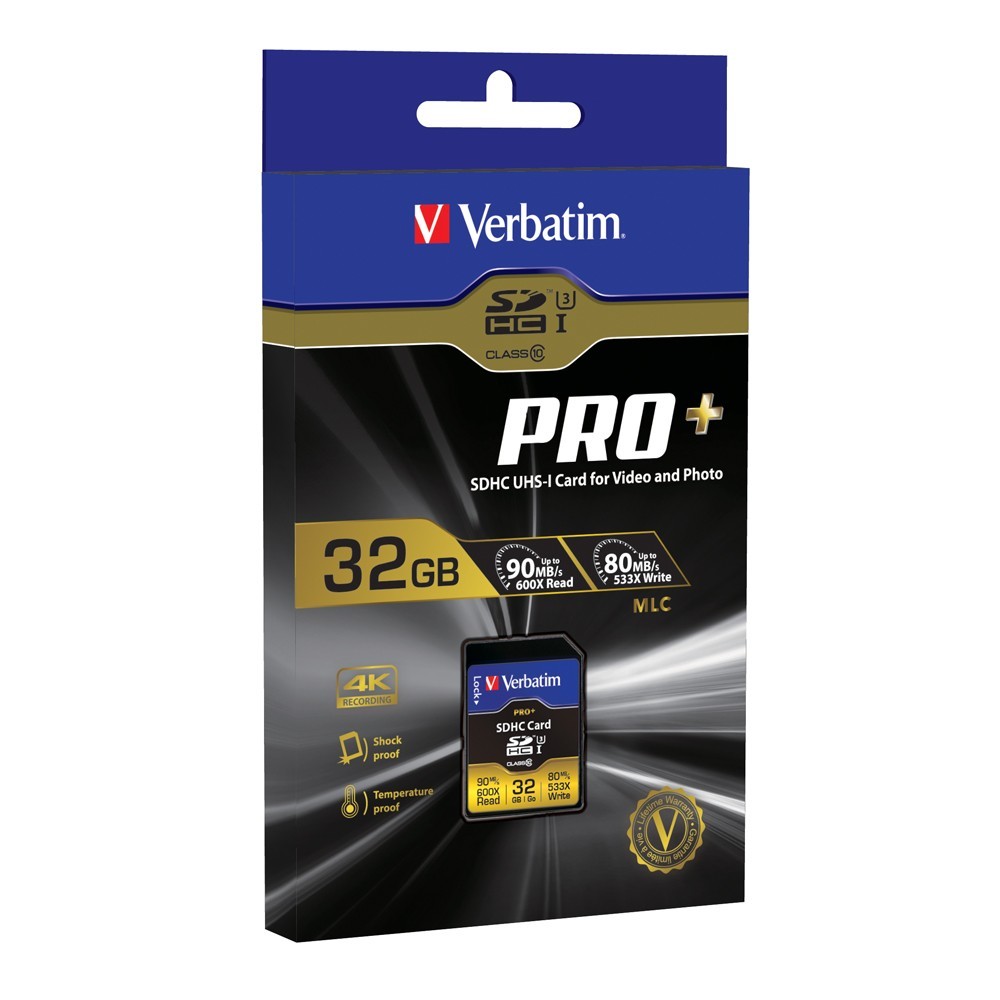 Verbatim Pro+ SDHC UHS-I U3 Memory Card - 32GB image