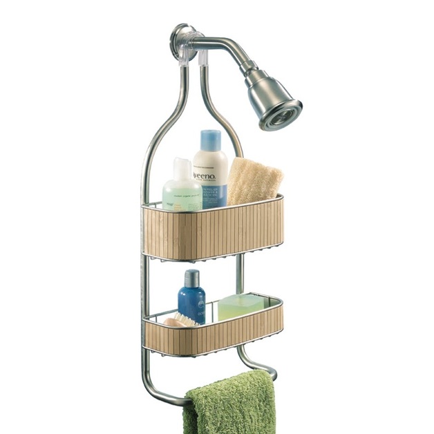 Interdesign Formbu Shower Caddy Chrome/Bamboo at Mighty Ape NZ