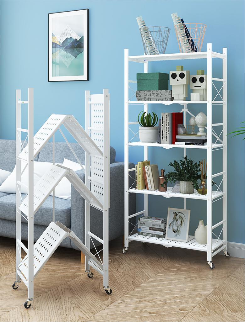 Foldable 5Tier Heavy Duty Shelving Unit with Wheels White at