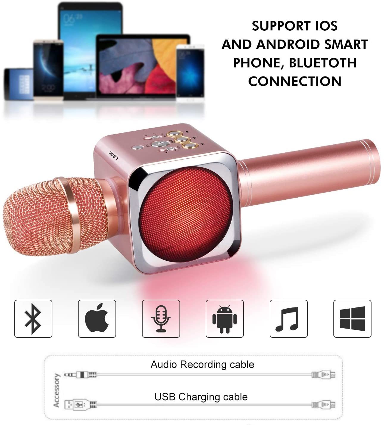 Colorful LED Wireless Bluetooth Karaoke Microphone - Pink image
