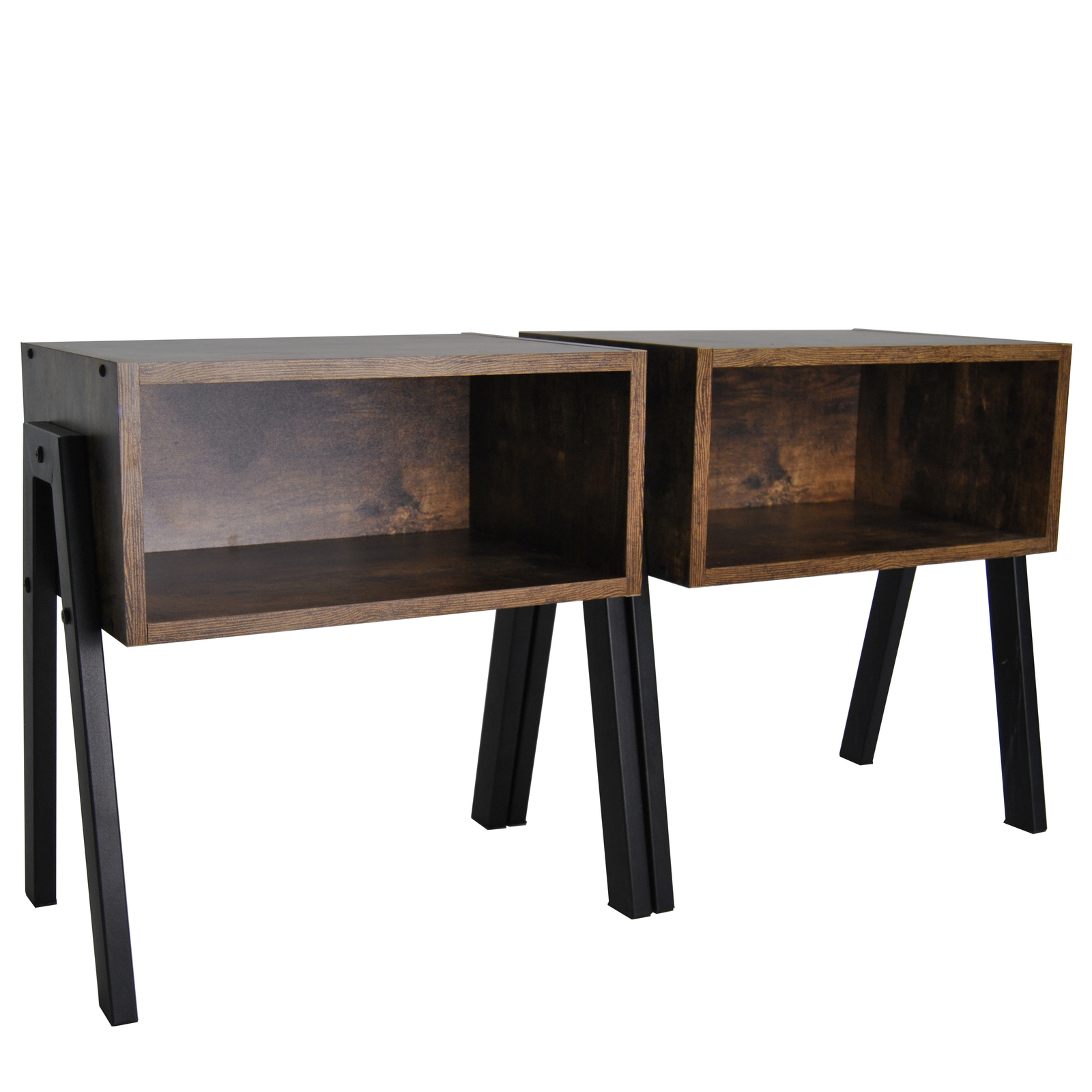 Industrial Rustic Stackable Bedside Table with Metal Legs- Set of 2 image