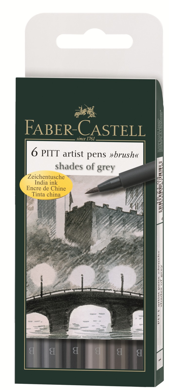 Faber-Castell: Pitt Artist Pens B Shades of Grey (Wallet of 6)