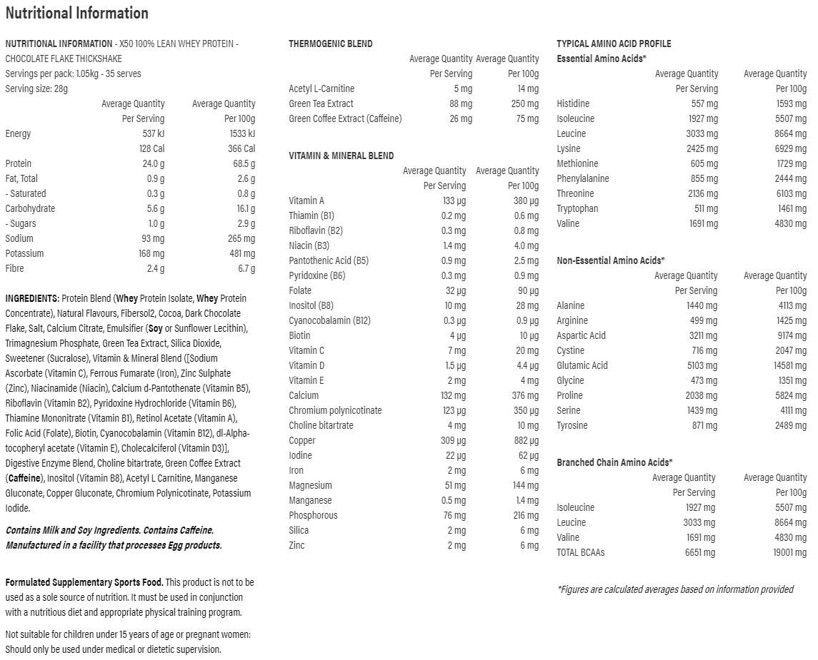 Green Tea X50: 100% Lean Whey Protein - Chocolate Flake (1kg) image