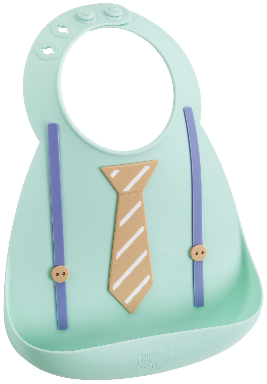 Make My Day: Silicon Baby Bib - Tie & Suspender Green