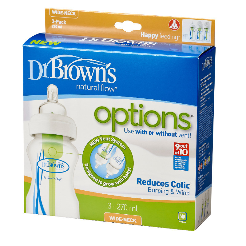 Buy Dr Brown's 270ml Options Feeding Bottle with Level 1 Teat Wide