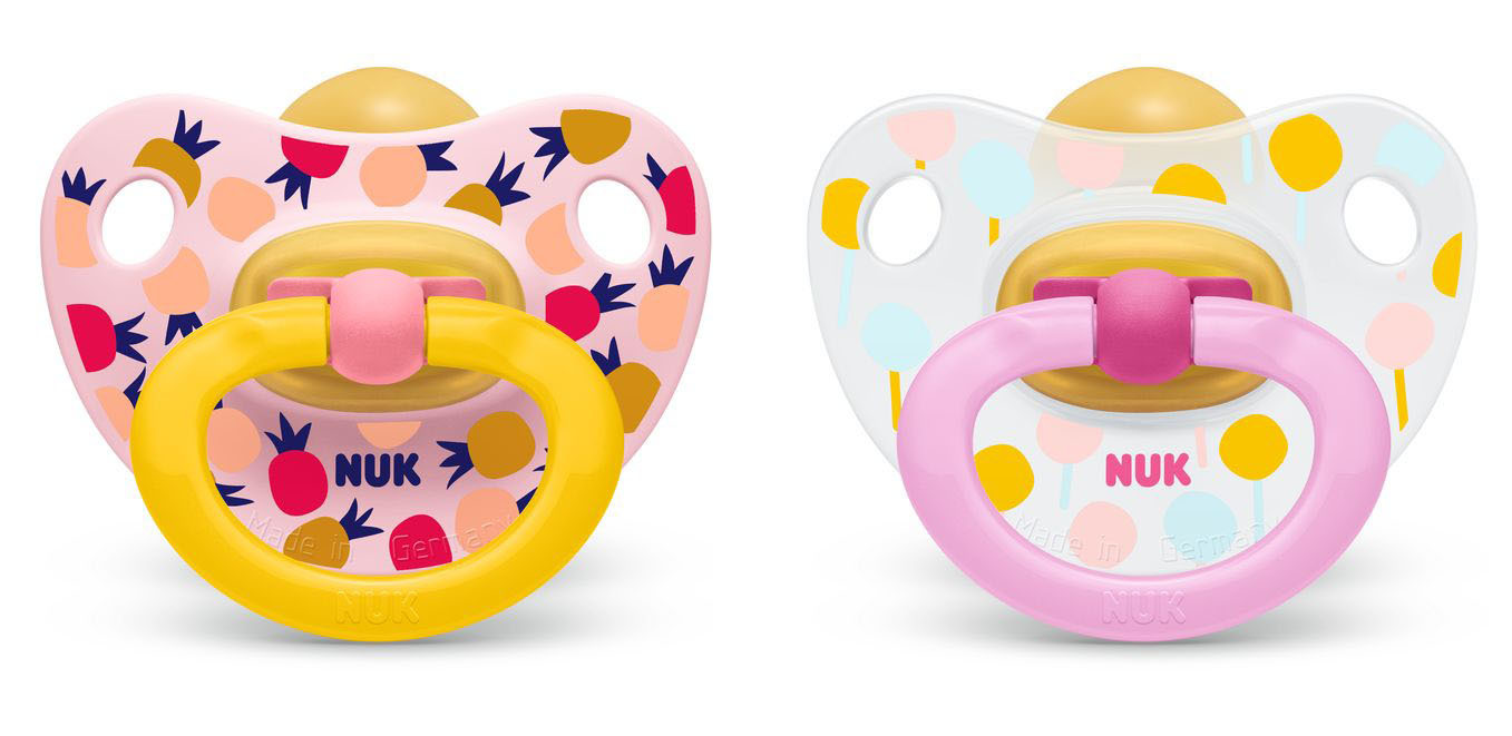 NUK: Classic Happy Kids Latex Soothers - 18+ Months (2 Pack) - Pink + Yellow image