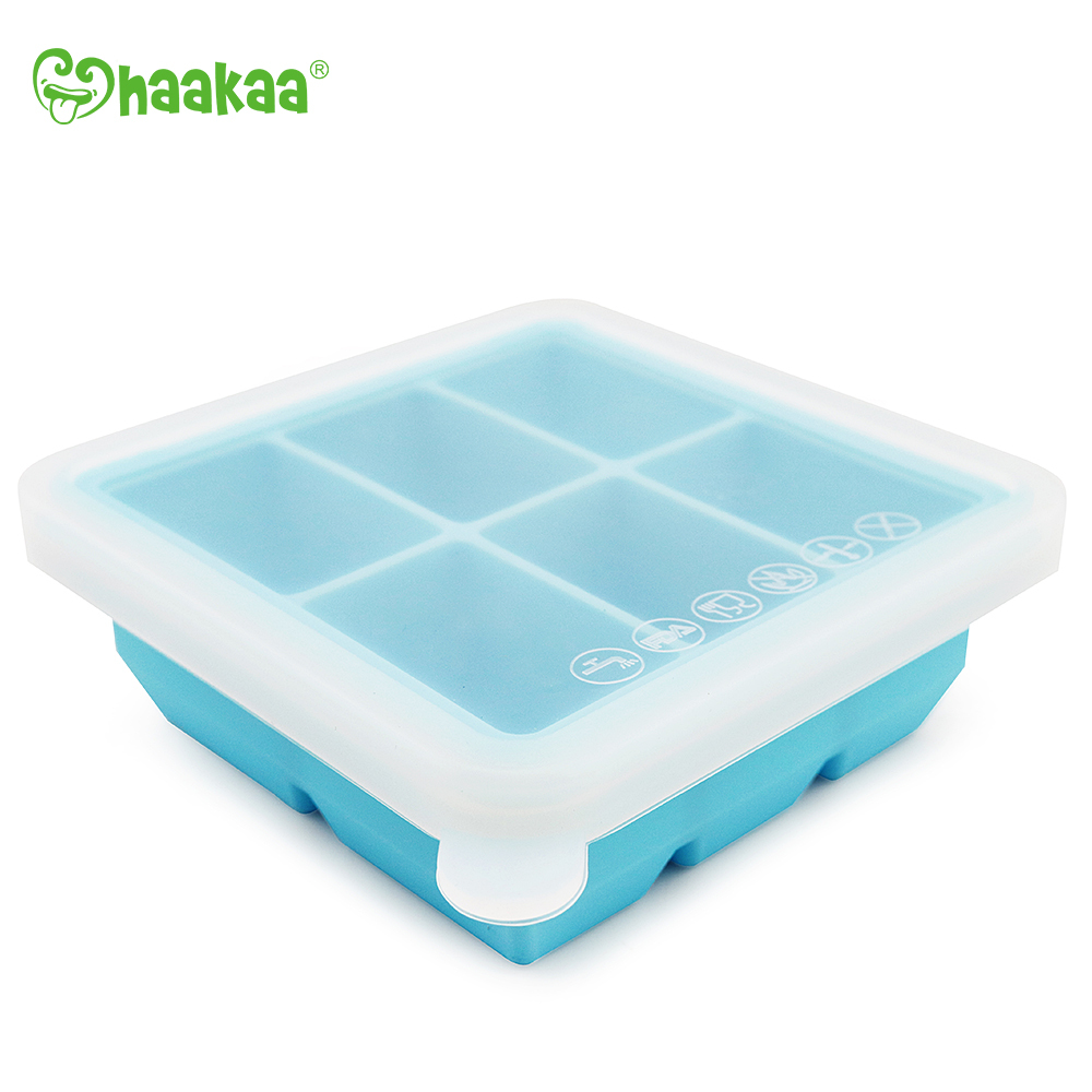 Haakaa: Silicone Baby Food Freezer Tray 6 with Lid - Blue image