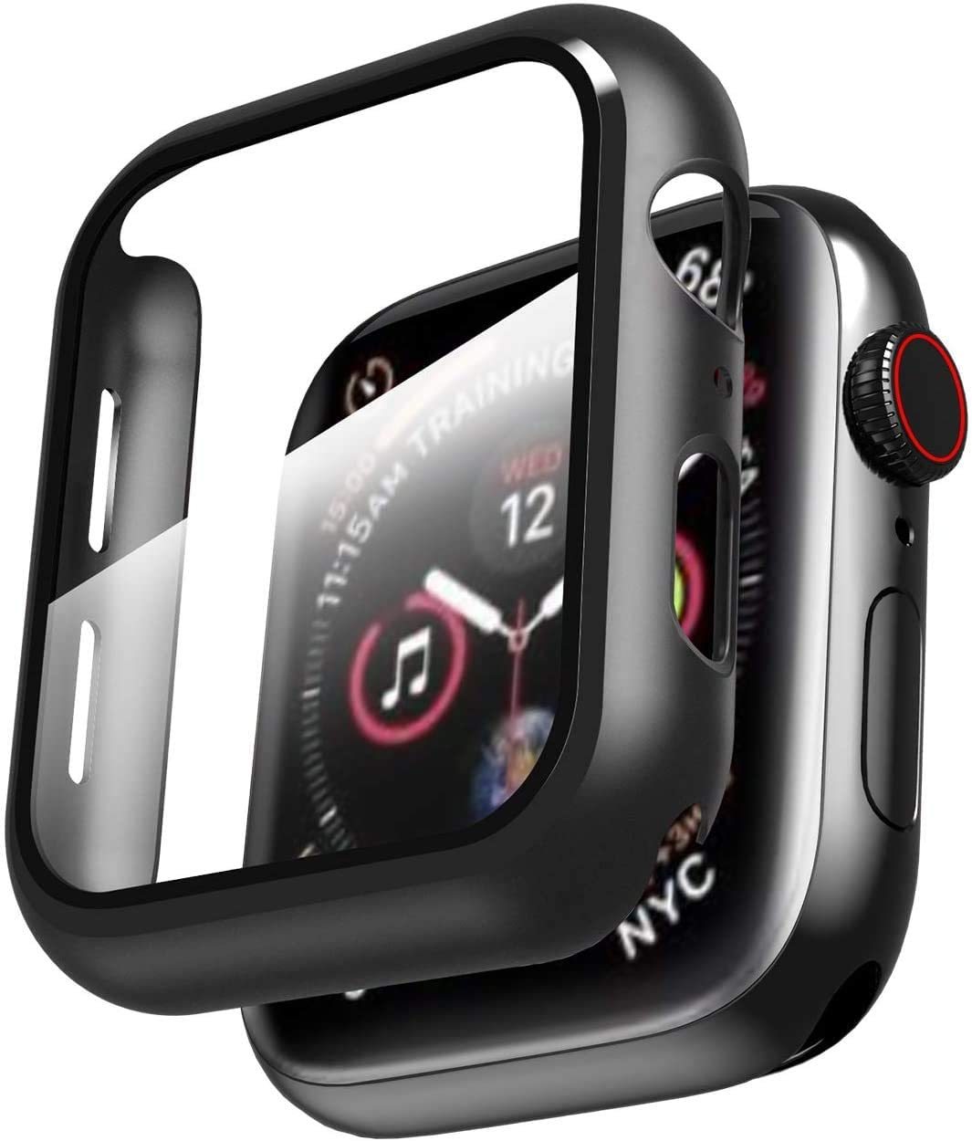 44mm Built-in Thin HD Tempered Glass Screen Apple Watch Protector Case - Black