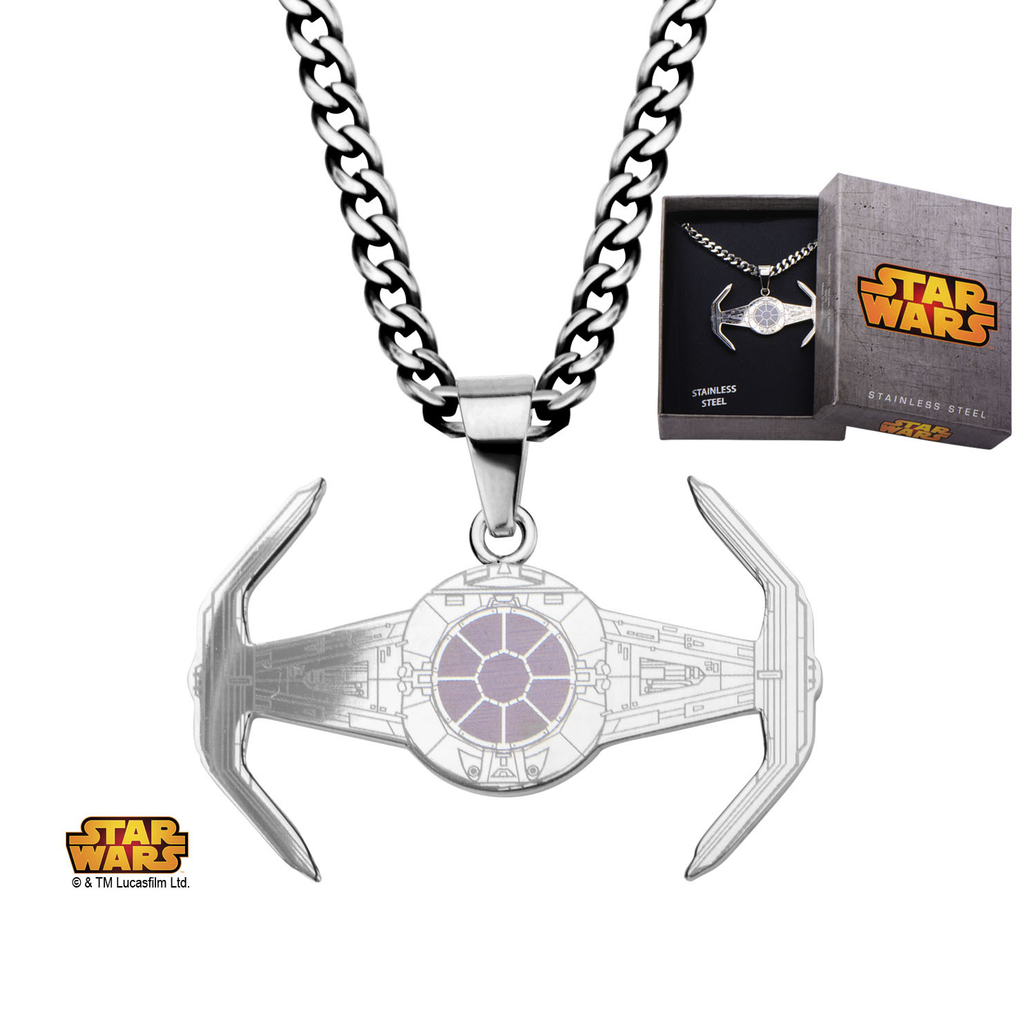 Star Wars Tie Fighter Etched Pendant Necklace