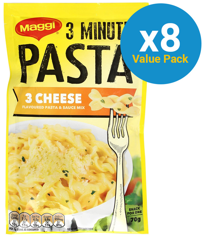 Maggi 3 Minute Three Cheese Pasta 70g (8 Pack)