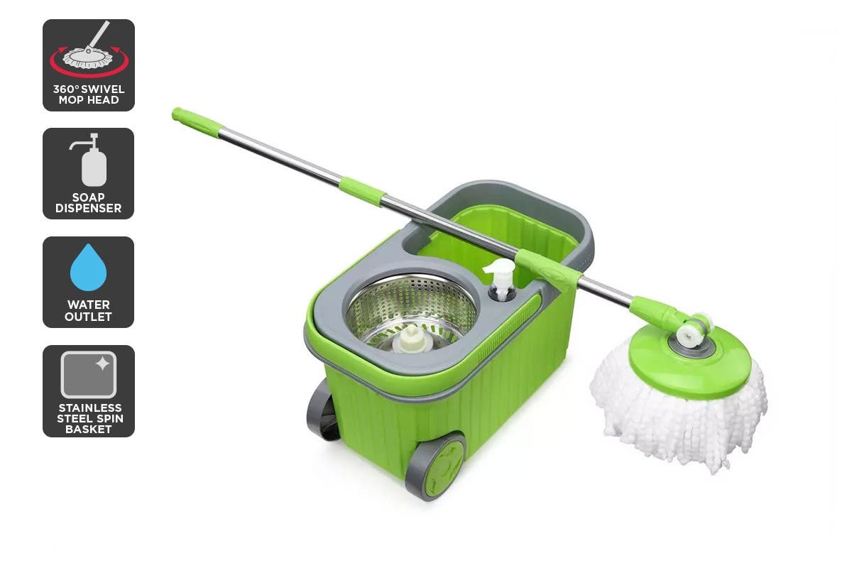 Essentials For You: Magic 360° Spin Mop with Roller Bucket and 5 Mop Heads image