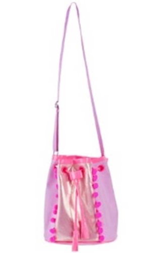 Pom Pom Party Drawstring Satchel - Lilac image