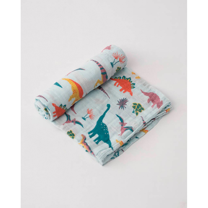 Little Unicorn: Cotton Muslin Swaddle - Embroidosaurus (Single)